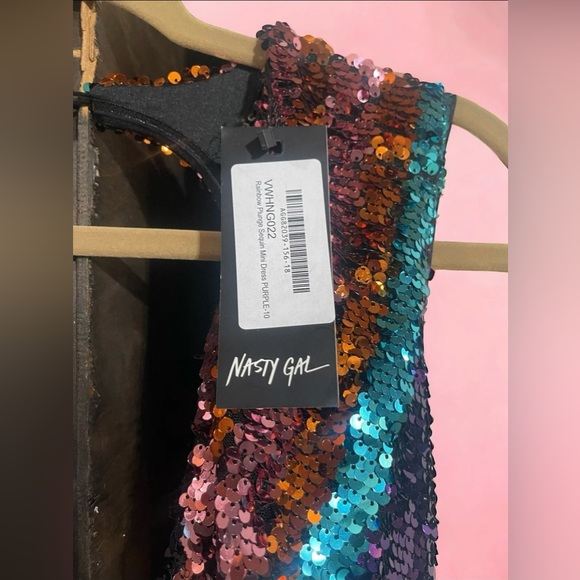Nasty Gal rainbow plunge sequin mini dress - Picture 3 of 3